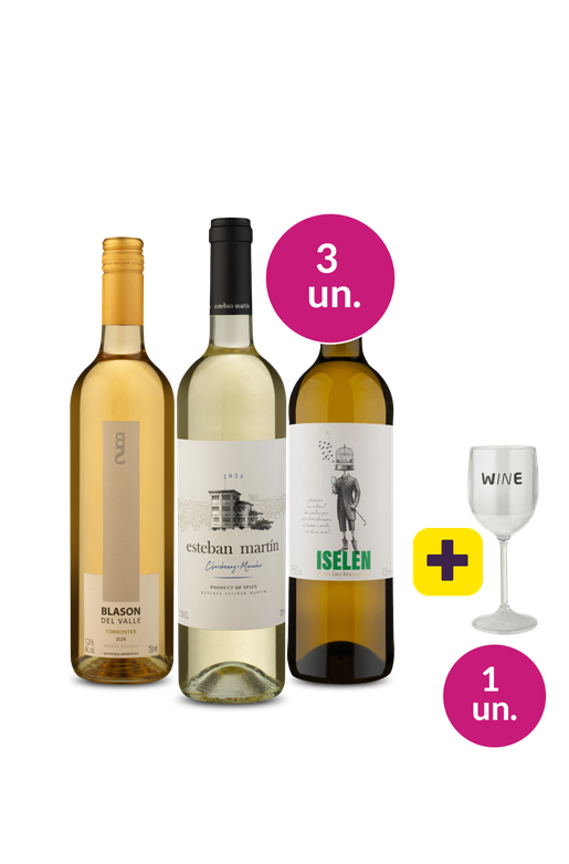 Kit 3 - Vinhos Brancos + Taça de Acrílico Grátis - Oferta Absurda