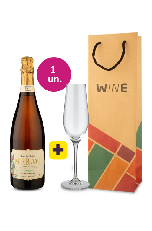 Kit Presenteie 2 - Espumante Maraví Brut + Taça de Cristal Espumante + Sacola Kraft - Exclusivo We