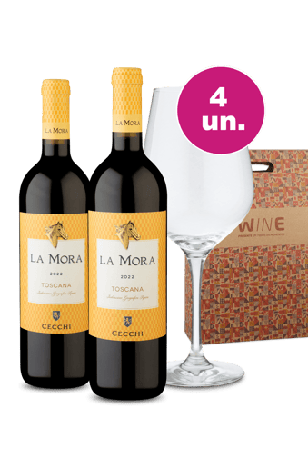 Kit Presente - La Mora Toscana Rosso + Taça Cristal + Caixa de Presente