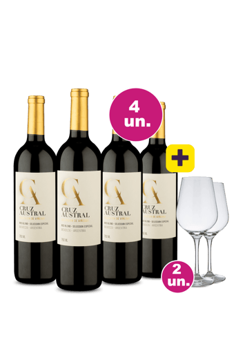 Kit 4 - Cruz Austral Seleccion Especial Red Blend + 2 Taças Cristal Grátis