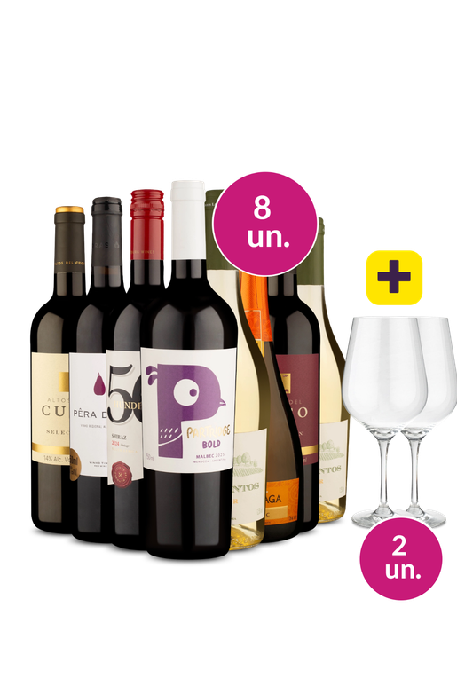 Kit 8 - Especiais por R$49,90 por Garrafa + Par de Taças de Cristal Grátis