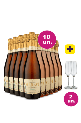 Kit 10 - Espumante Maraví Brut e Rosé + 2 Taças Cristal Espumante Grátis