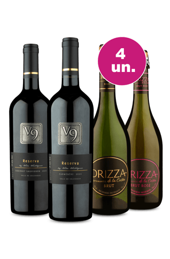 Kit 4 - Degustação Chilena com V9 e Espumante Drizza por R$37,90 por Garrafa