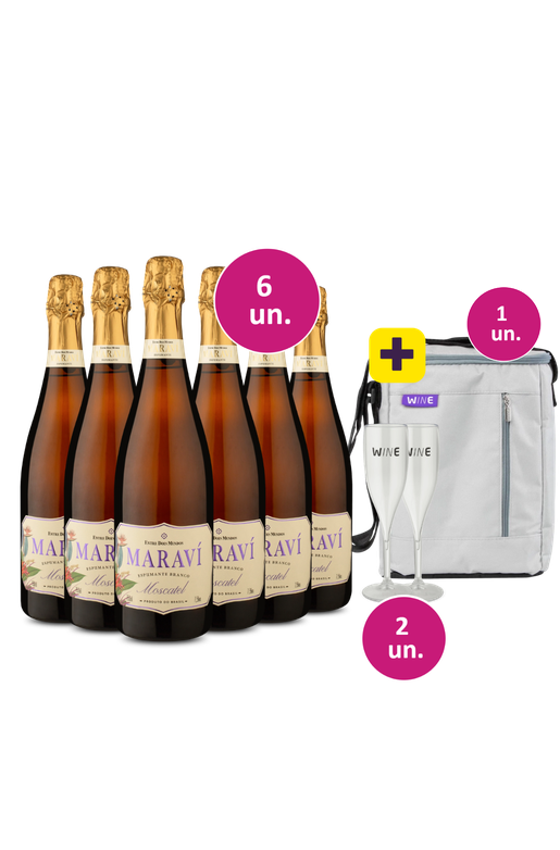 Kit Réveillon - 6 Espumantes Maraví Moscatel + 2 taças de acrícilo + Bolsa para 3 garrafas Grátis - Exclusivo We
