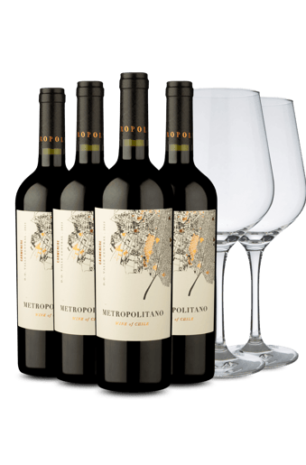 Kit 4 - Metropolitano Carménère com Par de Taças de Cristal