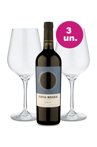 Kit Especial - Cava Negra Merlot + Par de Taças de Cristal