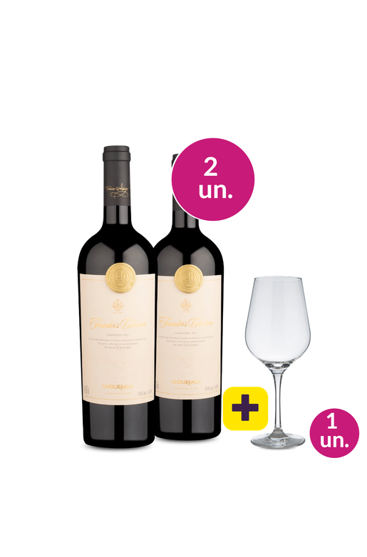 Kit 2 - Founder's Collection D.O. Valle De Colchagua Carmenere 2022 + Taça de Cristal p/ Vinho Grátis - Exclusivo We