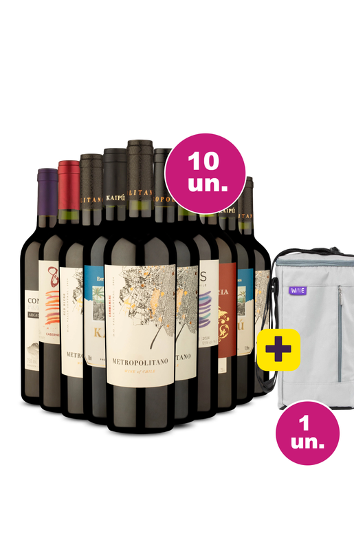 Kit 10 - Vinhos Tintos por 32,90 a garrafa + Bolsa para 3 garrafas Grátis - Exclusivo We