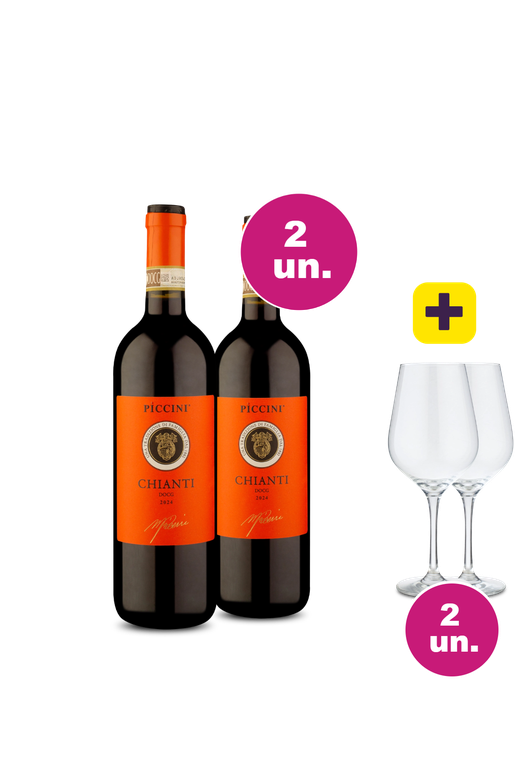Kit 2 - Piccini Chianti + Par de Taças de Cristal Grátis