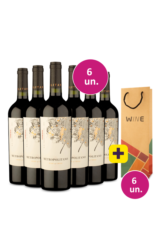 Kit 6 - Metropolitano Carménère + 6 Sacolas Kraft Grátis - Exclusivo We