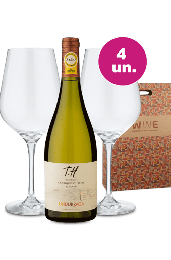 Kit Presente - T.H. Chardonnay + Par de Taças de Cristal + Caixa de Presente