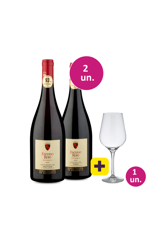 Kit 2 - Escudo Rojo Gran Reserva Pinot Noir e Syrah + 1 Taça de Cristal Grátis - Exclusivo We