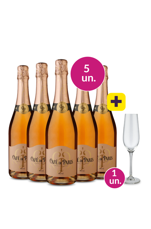 Kit 5 - Espumante Café De Paris Rosado Brut + Taça de Cristal p/ Espumante Grátis - Exclusivo We