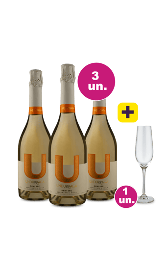 Kit 3 - Espumante U By Undurraga Demi-Sec + Taça Cristal Espumante Grátis