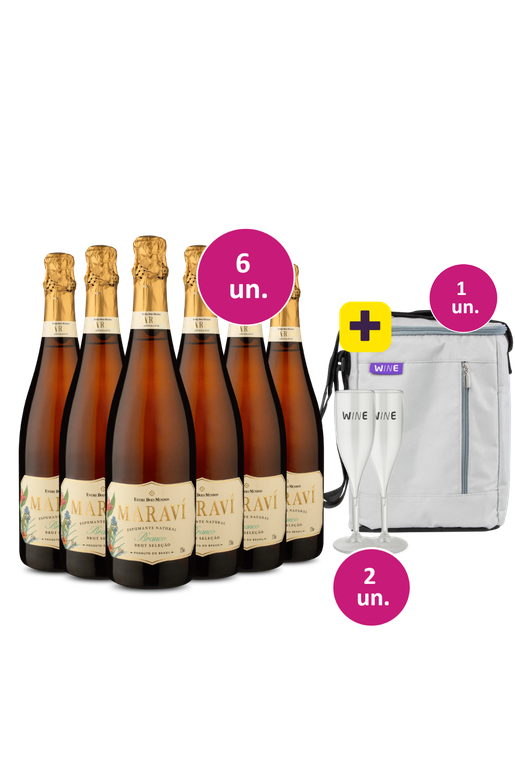Kit Réveillon - 6 Espumantes Espumante Maraví Brut + 2 taças de acrícilo + Bolsa para 3 garrafas Grátis - Exclusivo We