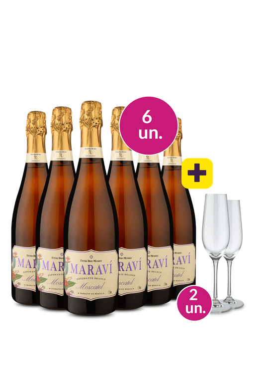 Kit 6 - Espumante Maraví Moscatel + Taça de Cristal Espumante Grátis - Exclusivo We
