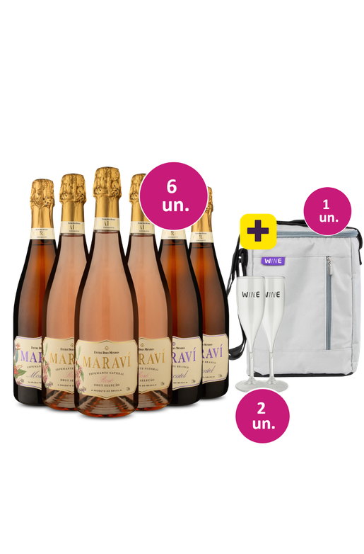 Kit Réveillon - 6 Espumantes Maraví Moscatel e Rosé + 2 taças de acrícilo + Bolsa para 3 garrafas Grátis - Exclusivo We