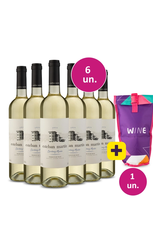 Kit 6 - Esteban Martín D.O. Cariñena Chardonnay Macabeo Blanco + Bolsa térmica 1 garrafa Grátis - Exclusivo We