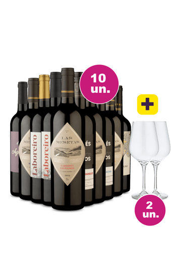 Kit 10 - Tintos Imperdíveis por R$27,90 por Garrafa + Par de Taças Grátis