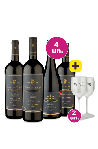 Kit 4 - Casas Del Toqui Barrel Series Degustação + 2 Taças Acrílico Grátis