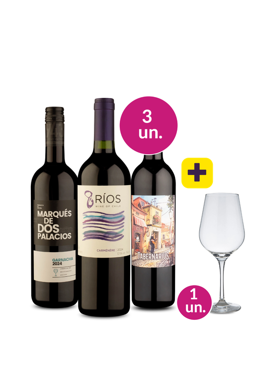 Kit Especial - Boas Vindas - 3 Vinhos por R$99 + Taça de Cristal Grátis