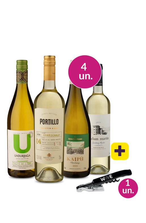 Kit 4 - Chardonnays de Respeito + Saca Rolha dois estágios Wine Grátis - Exclusivo We