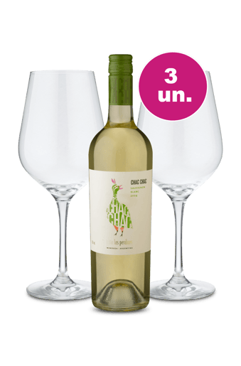 Kit Especial - Chac Chac Sauvignon Blanc + Par de Taças de Cristal
