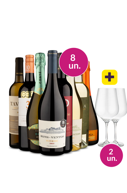 Kit 8 - Degustação por R$49,90 por Garrafa + Par de Taças de Cristal Grátis