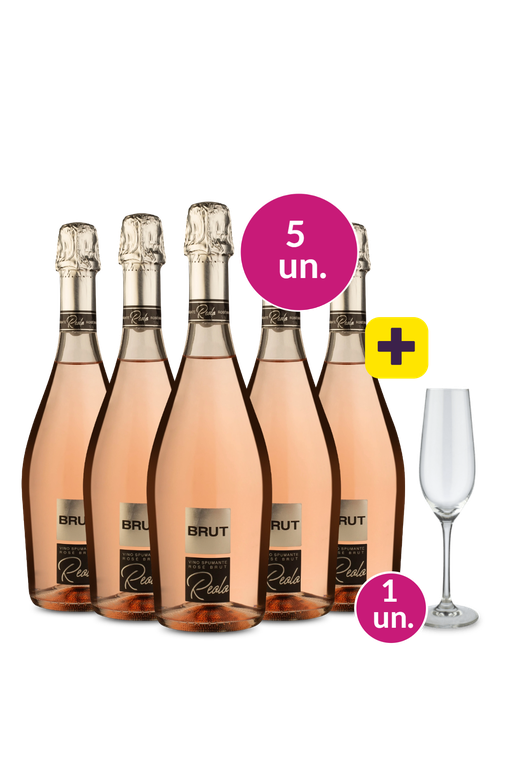 Kit 5 - Espumante Reolo Rosé Brut + Taça de Cristal Espumante Grátis - Exclusivo We