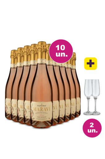 Kit 10 - Espumante Maraví Rosé + 2 Taças Cristal Espumante Grátis