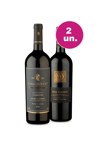 Kit 2 - Encontro de Campeões: Casas Del Toqui Barrel Series Carménère e V9 Gran Reserva Carménère