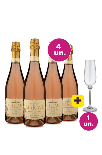 Kit 4 - Espumante Maraví Rosé Brut + Taça de Espumante Grátis - Exclusivo WE