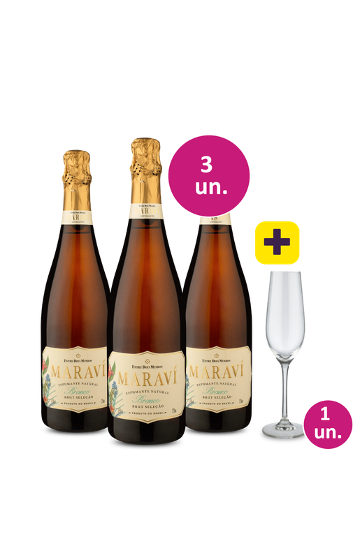 Kit 3 - Espumante Maraví Brut + Taça de Cristal Espumante Grátis - Exclusivo We