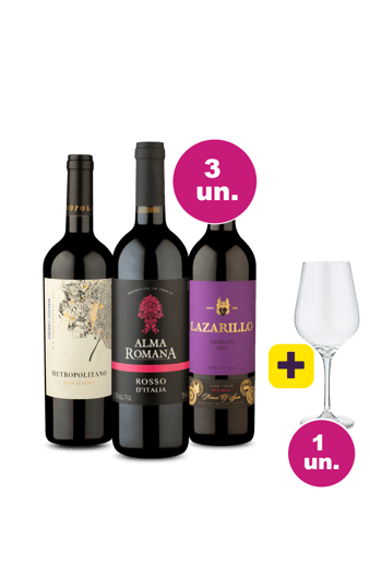 Kit 3 por 99 - Tintos Mundiais + Taça Cristal Grátis
