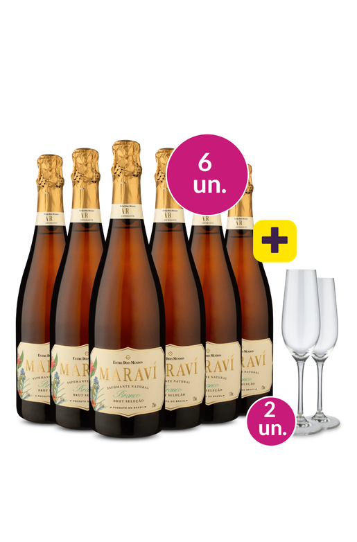 Kit 6 - Espumante Maraví Brut + 2 Taças de Cristal Espumante Grátis - Exclusivo We