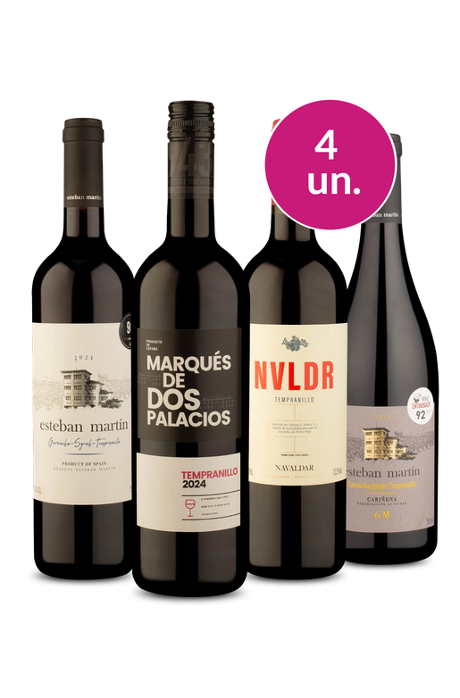 Kit 4 - Tempranillo: Acidez equilibrada, Taninos médios e notas de frutas vermelhas - Exclusivo We