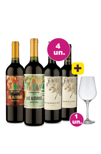 Kit 4 - Chilenos Carménère e Red Blend + Taça de Cristal Grátis - Exclusivo WE