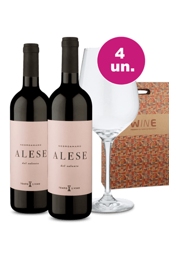 Kit Presente - Alese Negroamaro + Taça Cristal + Caixa de Presente