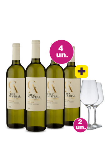 Kit 4 - Cruz Austral Seleccion De Viñedos White Blend + 2 Taças Cristal Grátis