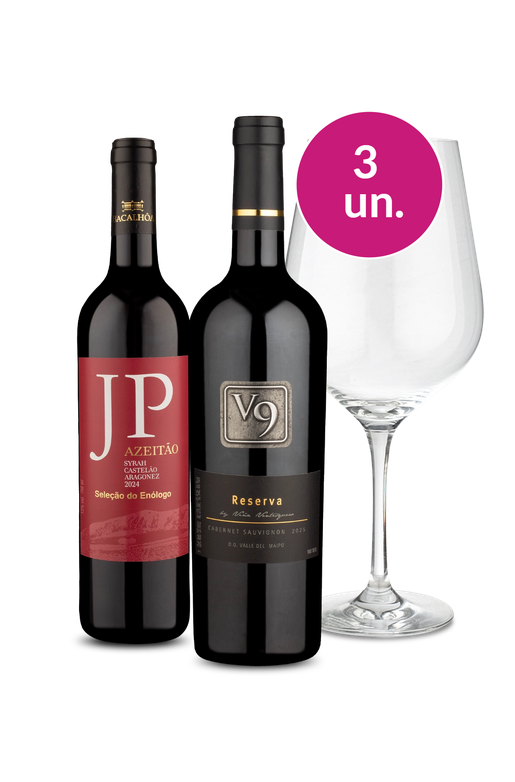 Kit Especial - JP Azeitão, V9 Reserva e Taça de Cristal por R$99 - Oferta Absurda