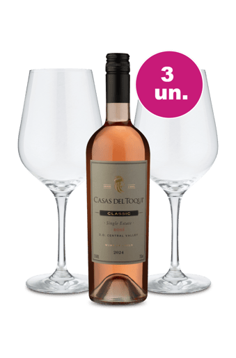 Kit Especial - Casas Del Toqui Rosé + Par de Taças de Cristal