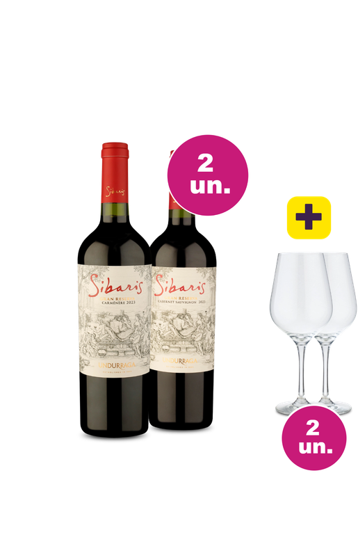 Kit 2 - Degustação Sibaris Gran Reserva + Par de Taças de Cristal Grátis