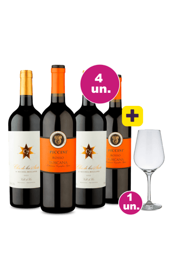Kit 4 - Clos de Los Siete e Piccini Toscana Rosso + Taça de Cristal Grátis - Exclusivo WE