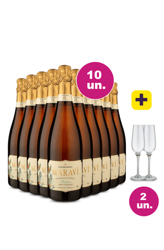 Kit 10 - Espumante Maraví Brut + 2 Taças Cristal Espumante Grátis