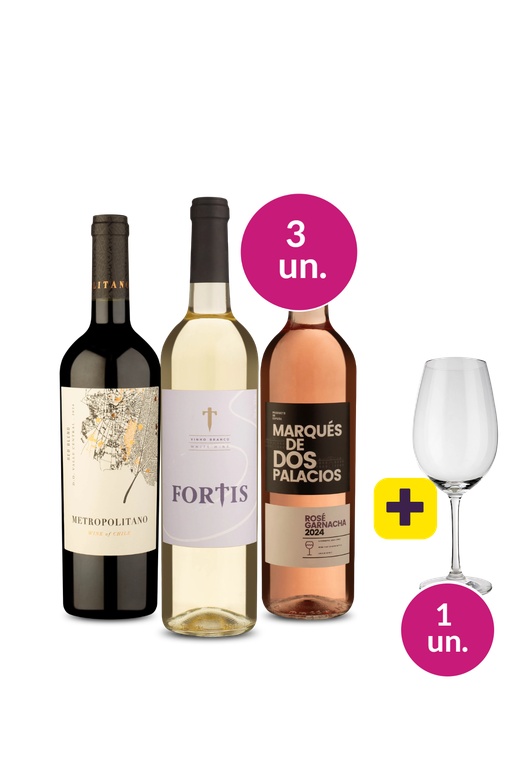 Kit 3 - Tinto, Branco e Rosé por R$99 + Taça de Cristal Grátis
