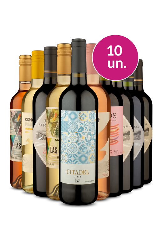 Kit 10 - Tintos, Brancos e Rosés - R$22,90 por garrafa