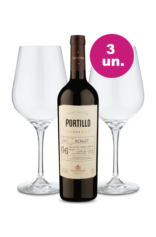 Kit Especial  - Portillo Merlot e Par de Taças de Cristal
