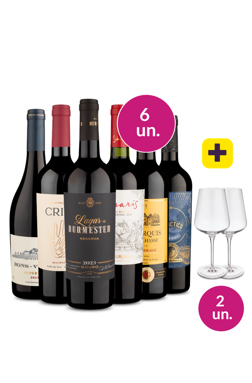 Kit 6 - Vinhos de expressão + 2 Taças de Cristal Grátis - Exclusivo We