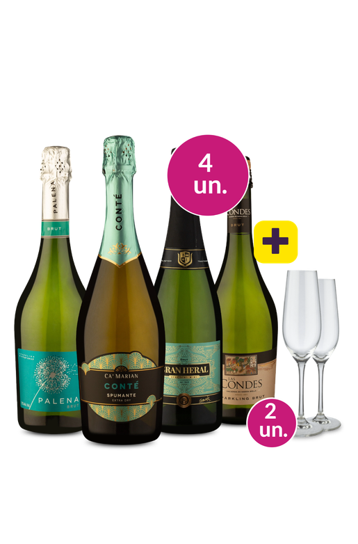 Kit 4 - Espumantes Brut + Taça de Espumante de Cristal Grátis - Exclusivo We