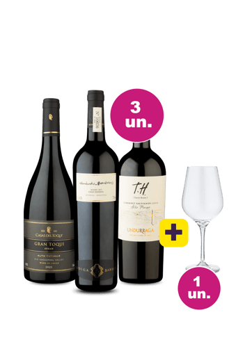 Kit 3 Tintos Imperdíveis + Taça de Cristal